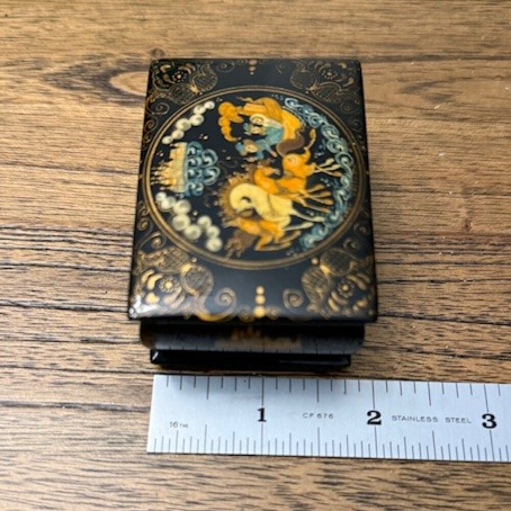 Russian Palekh Troika Horses Laquer Trinket Box - Picture 11 of 14